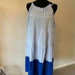 Light Blue & Royal Blue Colorblock Trapeze Dress L